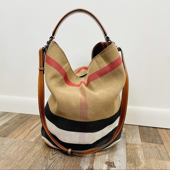 BURBERRY CANVAS MEGA CHECK MEDIUM ASHBY HOBO - Picture 1 of 13